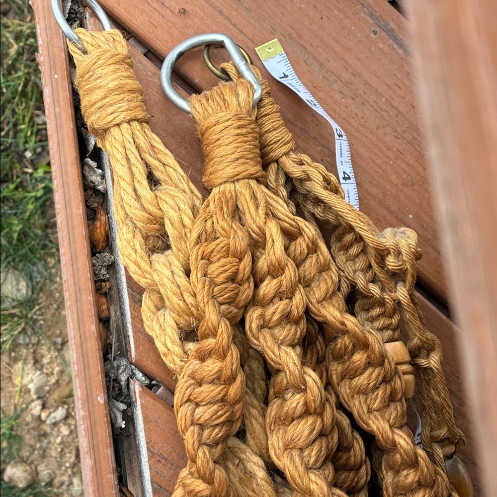 Set/2 Macrame Jute Plant Hangers + 1 FREE Both Beaded and with D Rings to Hang